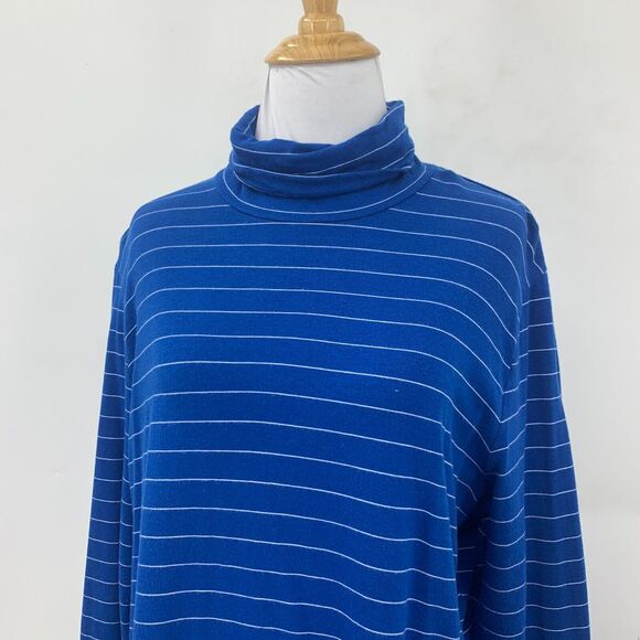 Lands End Shaped Fit Tee XL Extra Large Long Sleeve Stripe Turtleneck Shirt - Picture 4 of 11